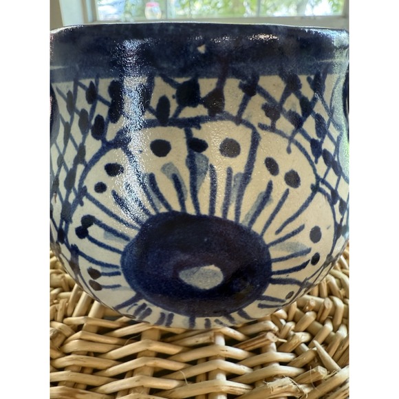 Vintage Talavera Ruth Mexican Pottery Blue White Handled Planter Vase Signed - Picture 3 of 8